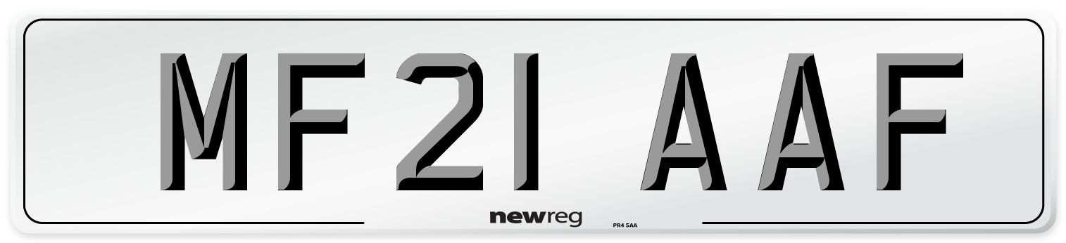 MF21 AAF Number Plate from New Reg